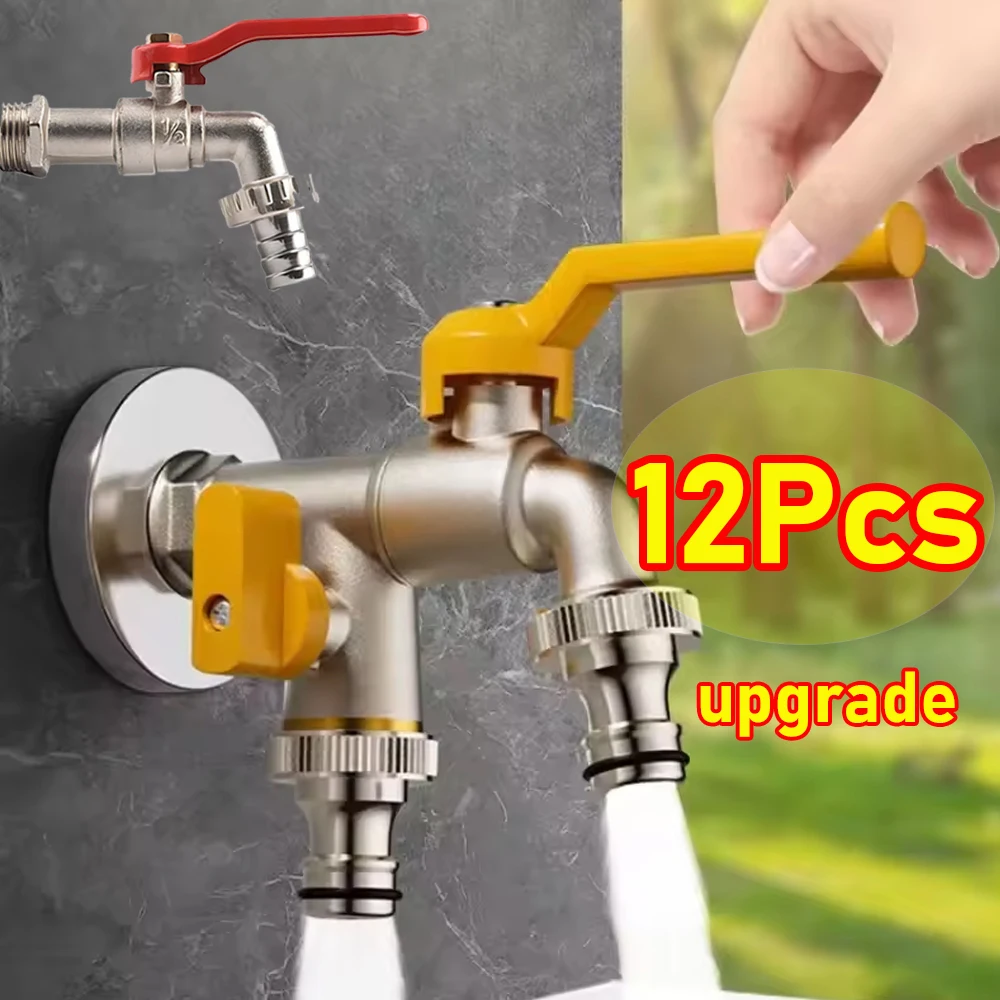 

1-12Pcs Outdoor Garden Water Faucet Adapter Water Tap Splitter 1/2'' with 4 Points Brass Ball Valves for Home Indoor Balcony
