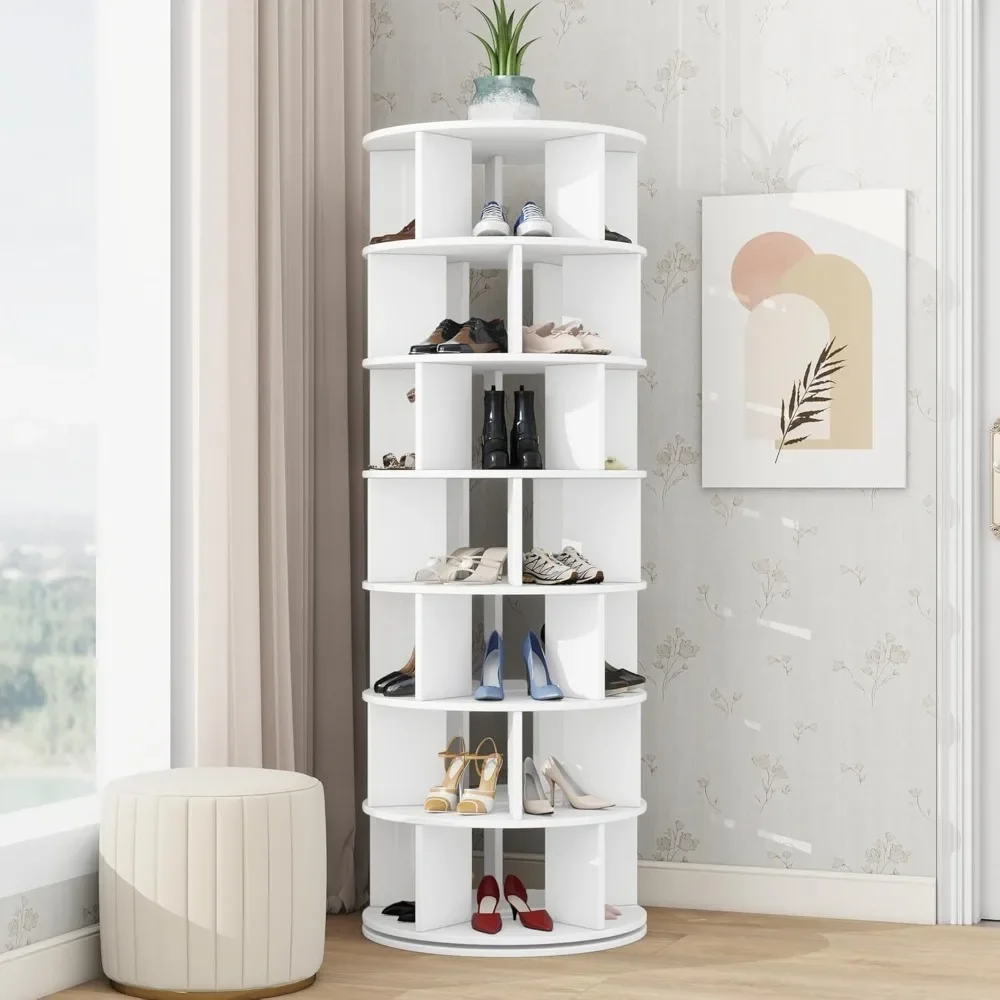 

7 Tiers Swivel Shoe Rack Tower|23.6'' Rotating Free Standing Shoe Rack|360° Spinning Shoe Rack with 5 Grids Per Layer