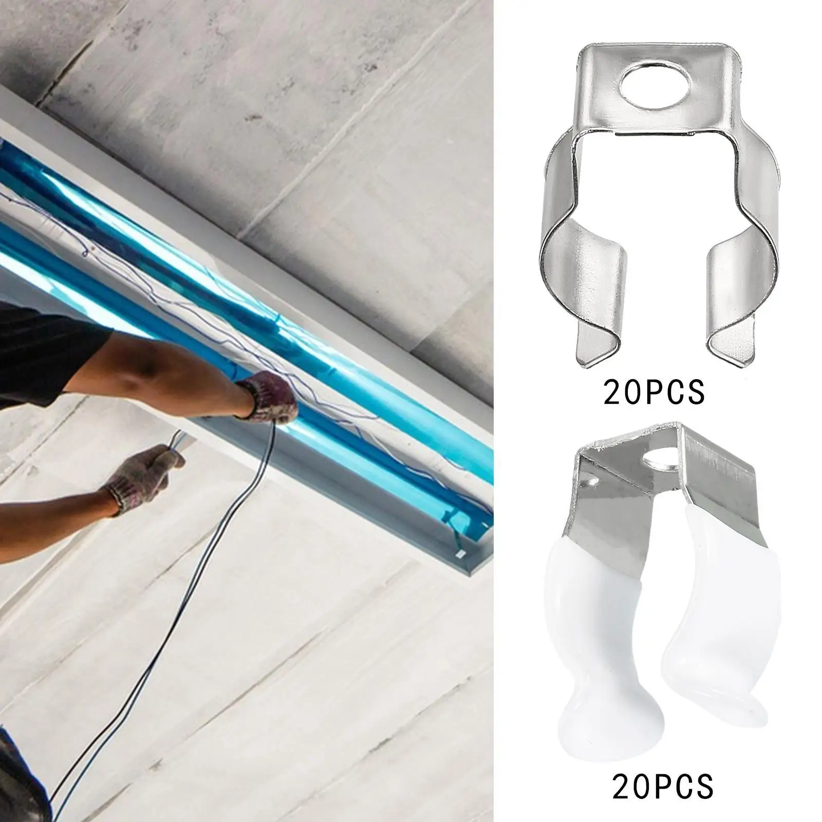20 Pieces T5 U Clips Holder Bracket Easy to Install Lamp Support Pipe Clamps Prevent Sagging Manganese Steel for LED Light Tube