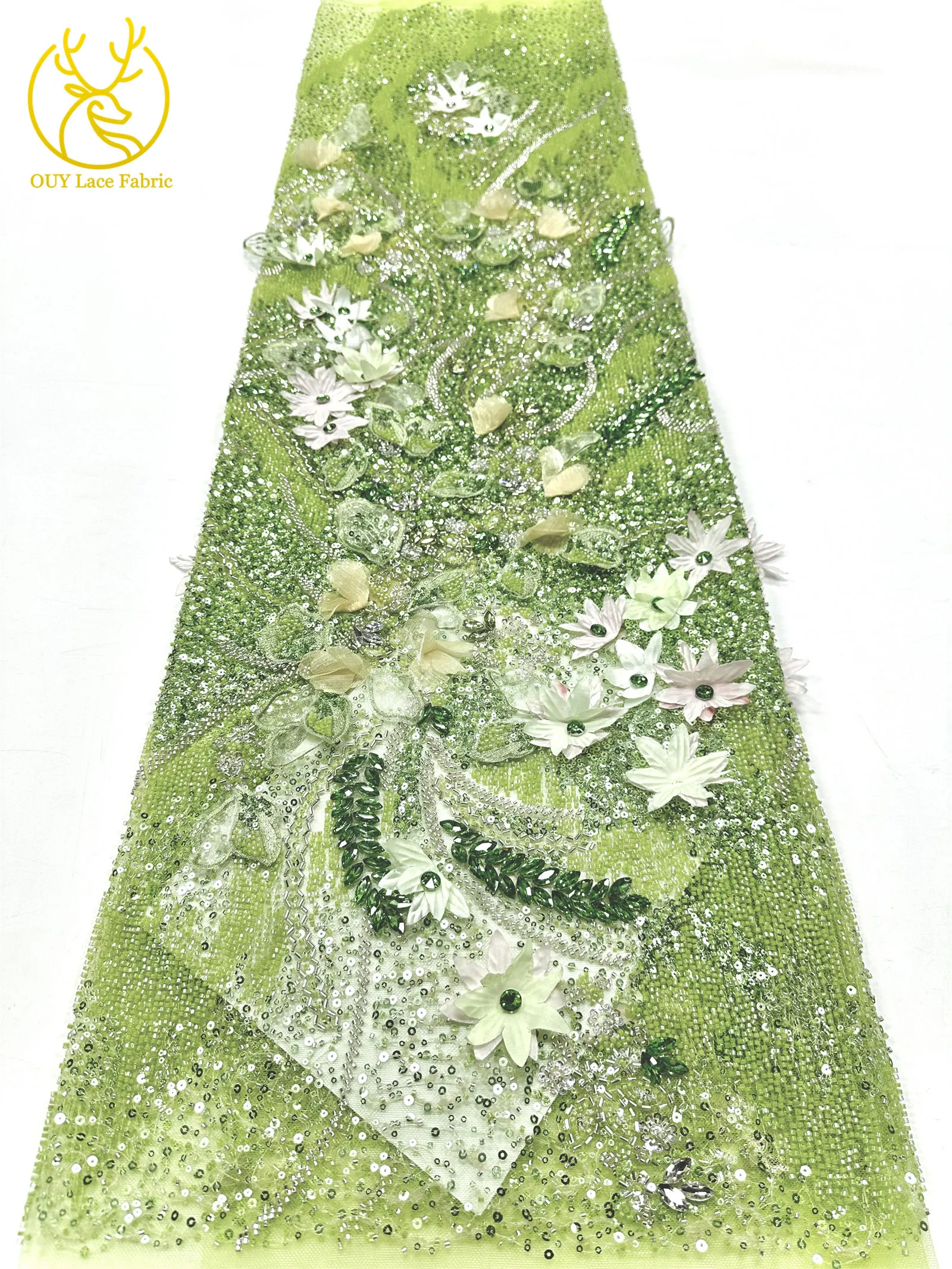 Hochwertiger luxuriöser französischer Edelstein-Perlenstickerei-3D-Blumen-Afrikanischer-Pailletten-Spitzenstoff für DIY handgefertigtes Hochzeitskleid. – Detail 20