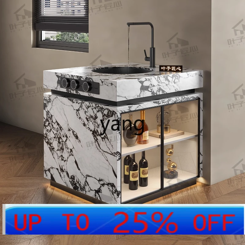 lmm Rock Slab Island Cabinet Movable Kitchen Ultra-Narrow Guide Cabinet Small Apartment Island Cooking Table