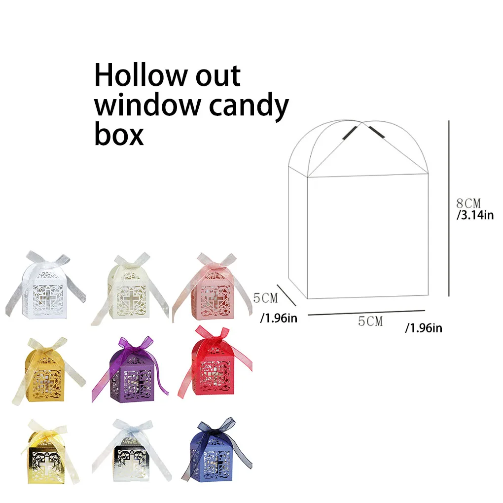 50 Pieces Gift Boxes Candy Chocolate Biscuit Package Holder Paper Wedding Decorative Atmospheres Ribbon Container Pink