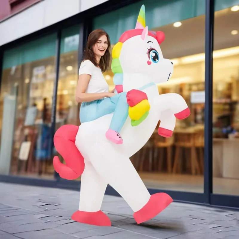 FallenVex Store Unisex Inflatable Rainbow Unicorn Ride on Costume Funny Fantasy Cosplay Outfit Halloween Party Festival Dress Up