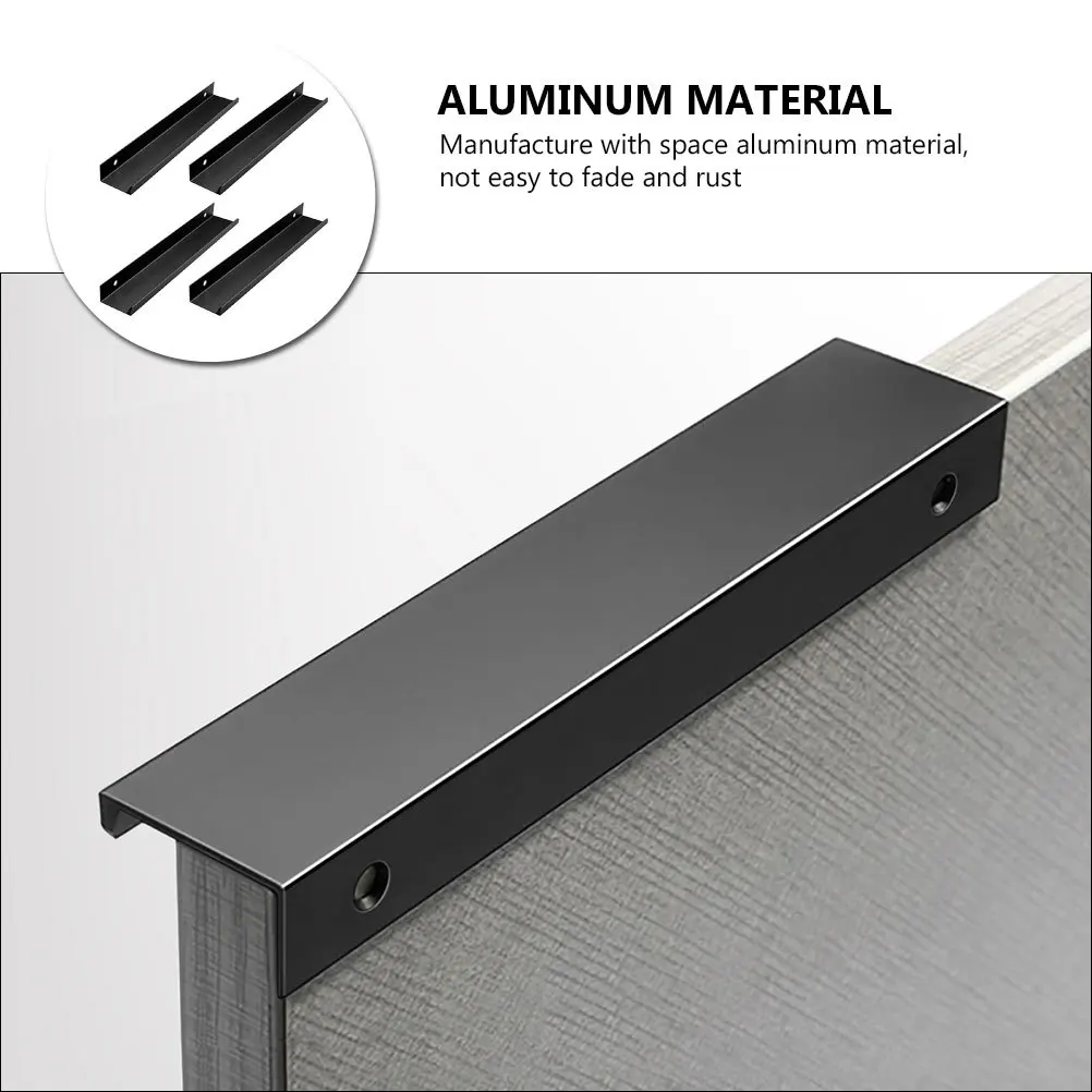 

4Pcs Punch-Free Invisible Pull Handles Black Cabinet Handles Furniture Accessories for Kitchen Wardrobe Bedroom