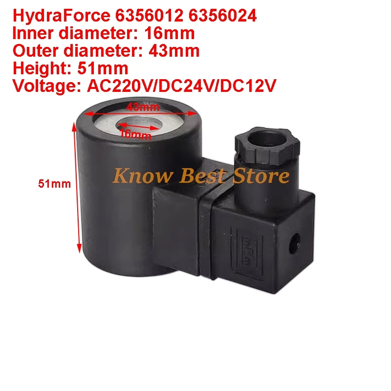 1PCS HydraForce Hydraulic Solenoid Valve Coil 6356012 6356024 Bore 16mm Height 51mm DC12V DC24V AC220V