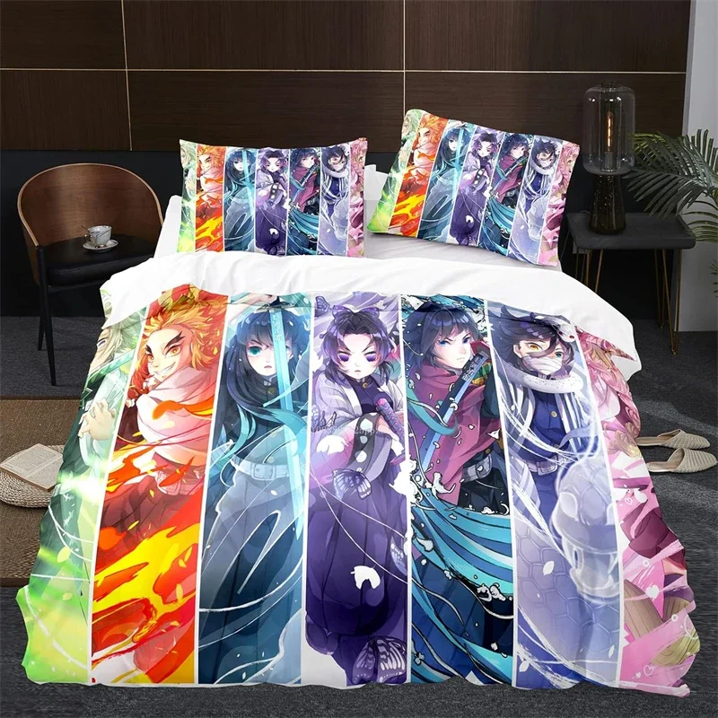 Duvet Cover Anime 3D Demon Slayer: Kimetsu No Yaiba Duvet Cover 3 Piece Bedding Set Teen Adult Single Double with Pillow Cases