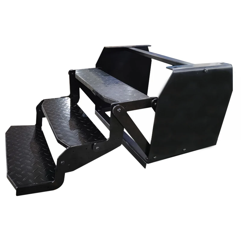 

528mm RV Step Carbon Steel Material Manual Folding Sliding Triple Steps Loading 150 KGs
