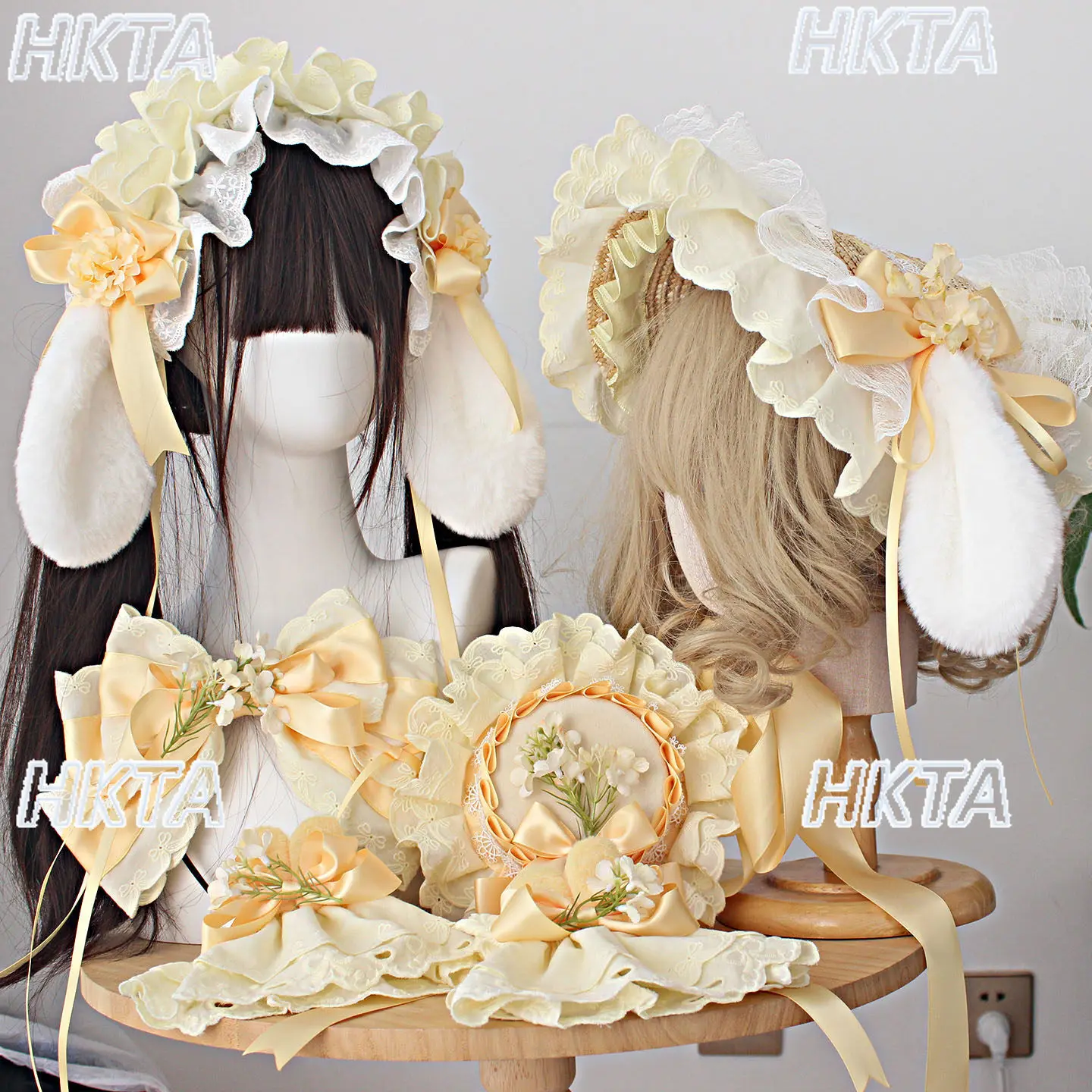 

Оригинальные желтые головные уборы BNT: милые женские повязки на голову с ушками кролика, заколки-бантики для волос, аксессуары для косплея для девочек