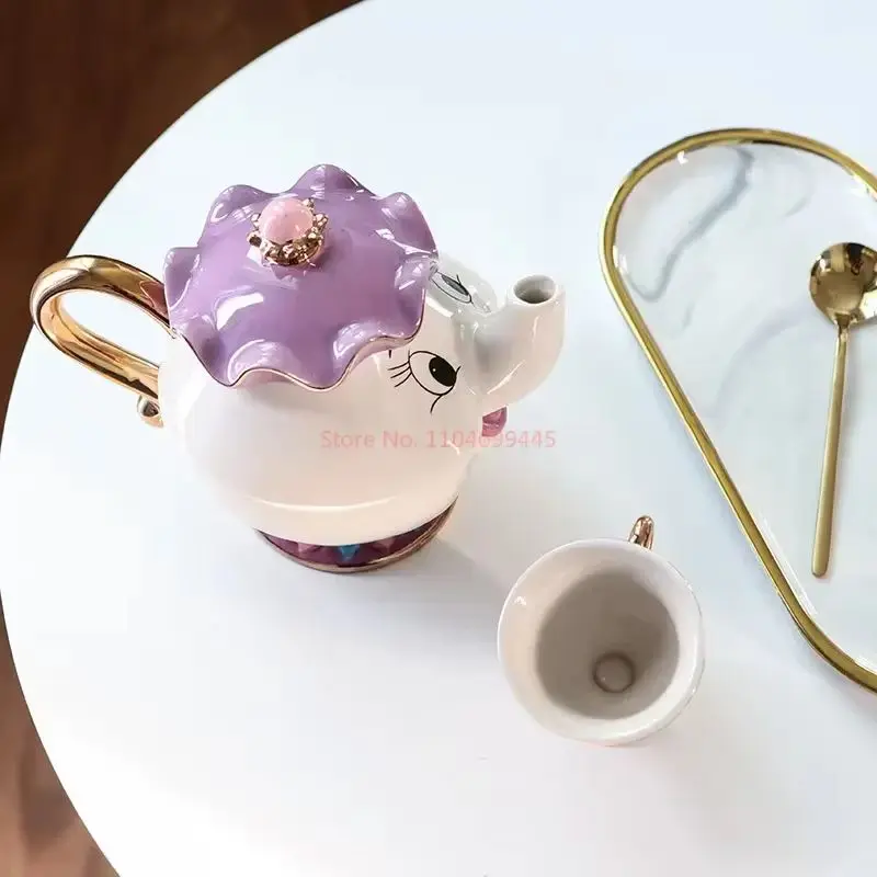 Disney teiera Cute Cartoon Beauty And The Beast caffettiere Mug Mrs Potts Chip Cup tazza da tè pentole un set da tè bollitore regali carini