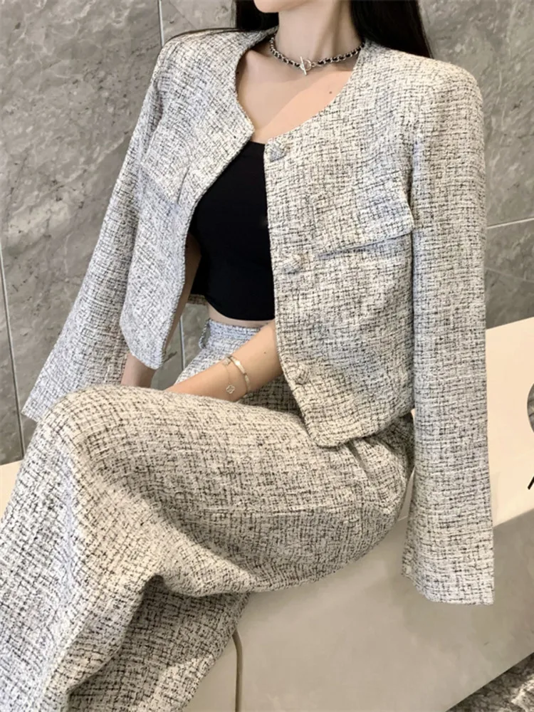 High Quality Autumn Winter Small Fragrant Two Piece Set For Women Jacket Coat + Wide Leg Pant Sets Fashion Casual 2 Piece Outfit