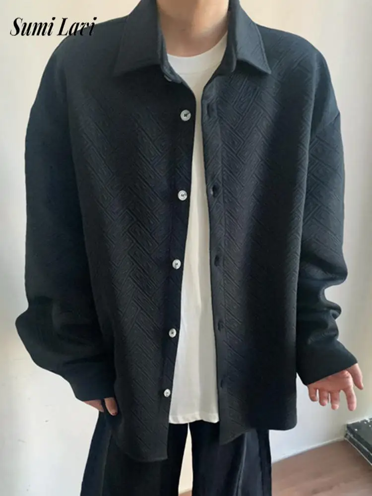

Spring Autumn New Fashion Mens Shirts Vintage Turn-down Collar Button-up Long Sleeve Shirt Streetwear Casual Jacquard Cardigans