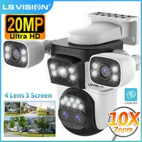 LS VISION 10K UHD cámara IP WIFI para exteriores Zoom 10X cuatro lentes 360 cámara de seguridad PTZ detección humana Cctv cámara de vigilancia del hogar