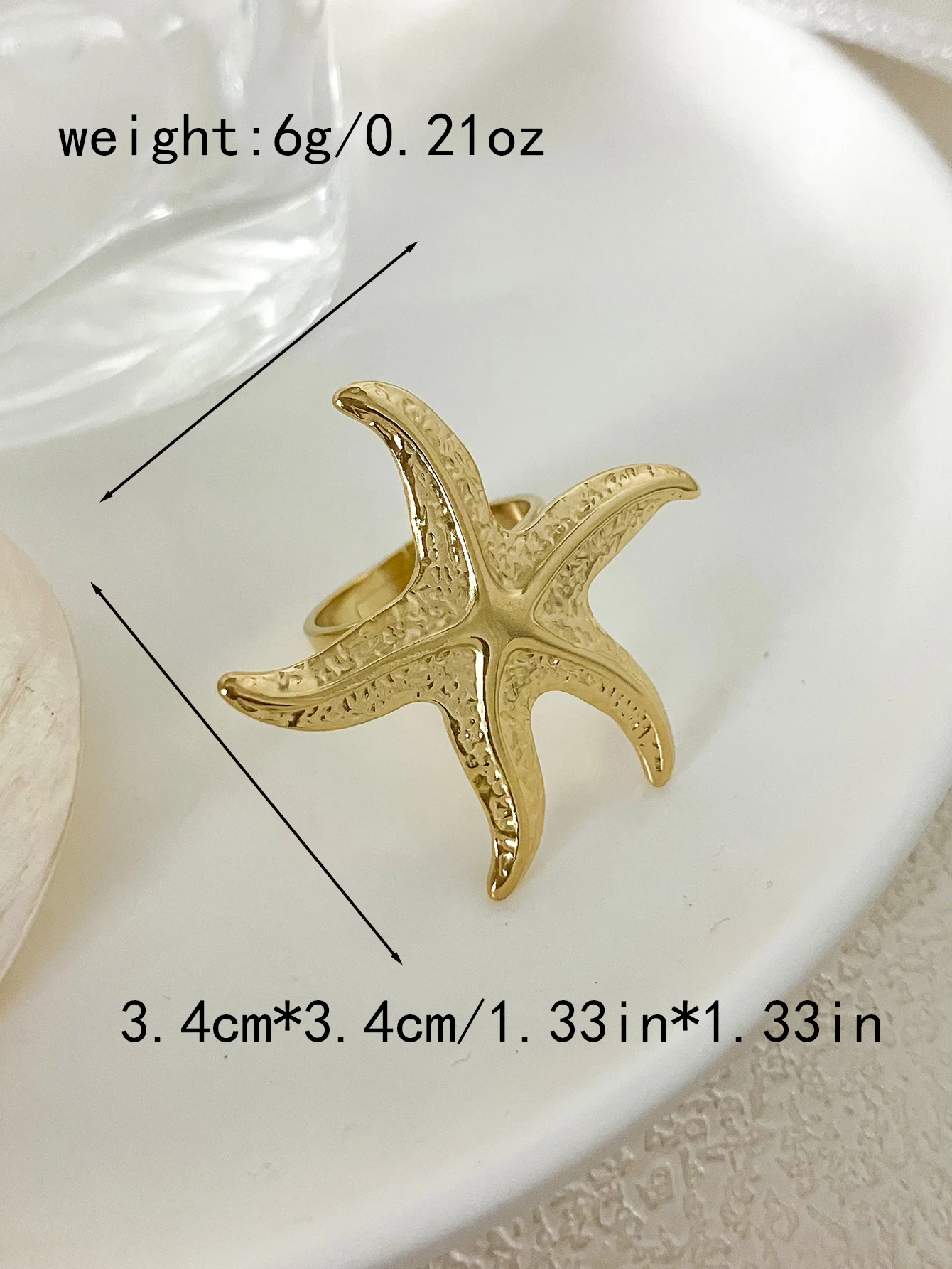 A Summer French Fashion Vintage Stainless Steel Women\'s Starfish Open Ring Gathering Travel Gift Vacation Date