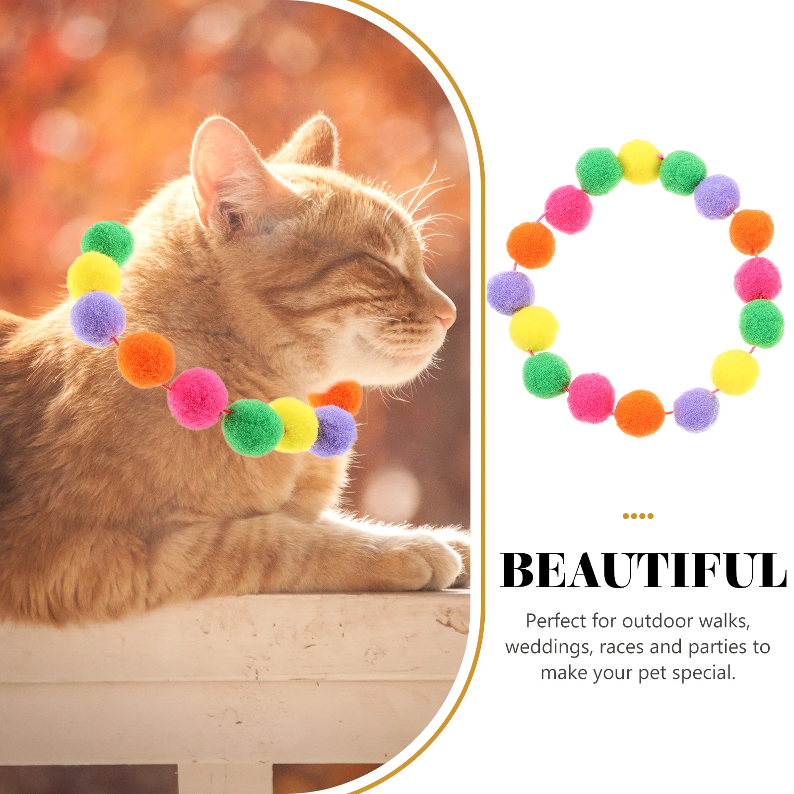 

2PCS Rainbow Necklace Elastic Colorful Pet Collars for Cats Dogs Adjustable Kitten XS Red Ball Safe Lightweight