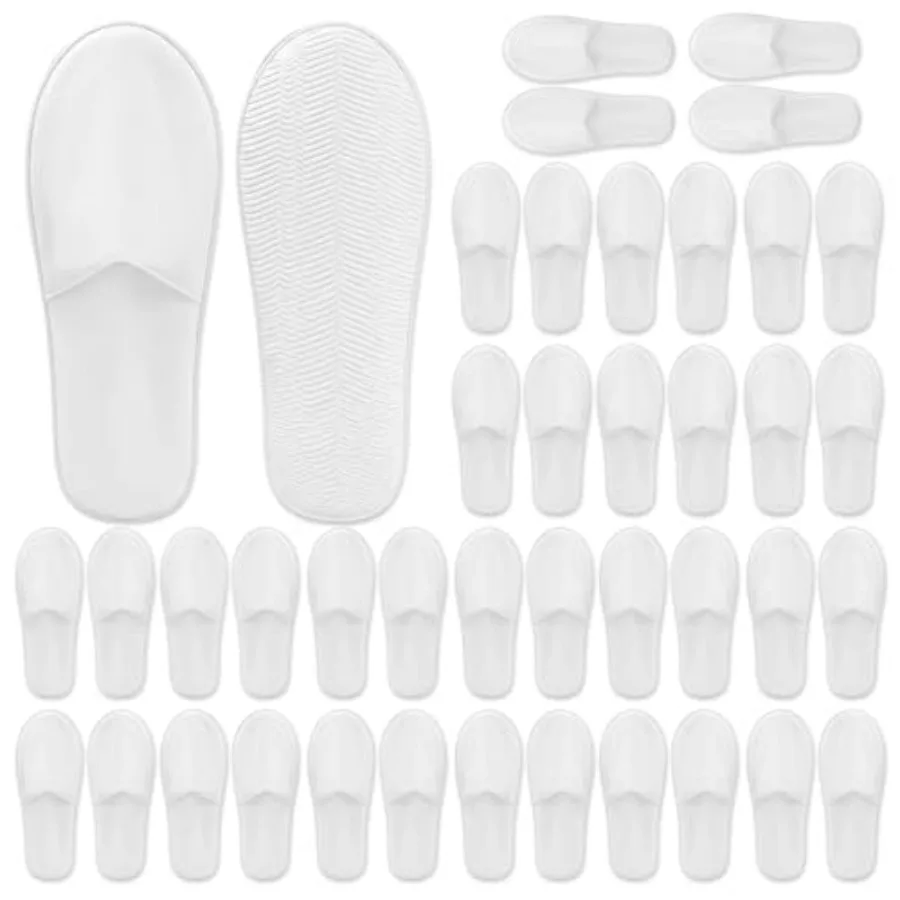 

20 Pairs Disposable Slippers for Guests, Individually Wrapped Spa Slippers Bulk, White Slippers Disposable for Hotel, Travel, B