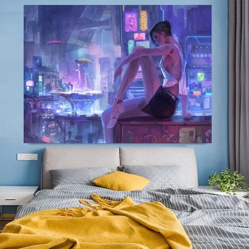 VIKAMA Cyberpunk Girls Guns Tapestry Wall Hanging, 6 Designs, Wall Decor for Bedroom Living Room Dorm
