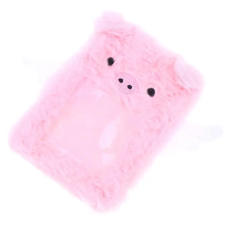 Pink Cute Angel Key Rings Pig Plush Card Holder 3 Inch Kawaii Fuzzy PVC Window ID Transit Card Case Key Chain
