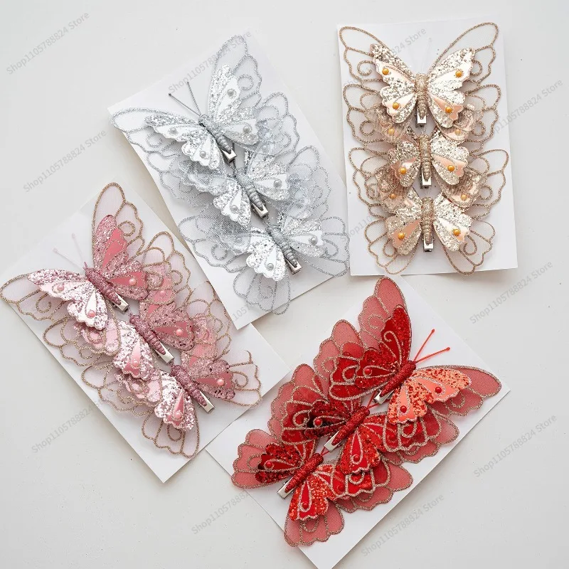 For Christmas tree decoration mesh hollowed out simulation exquisite butterfly pendant Christmas art decoration