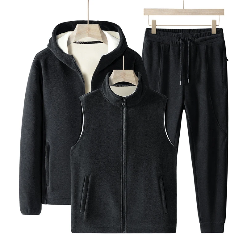 

Plus size 8XL Three pieces set hoodies+ pants+ vests thick velvet Lamb wool Men's Sets warm fleece casual loose sport suits men