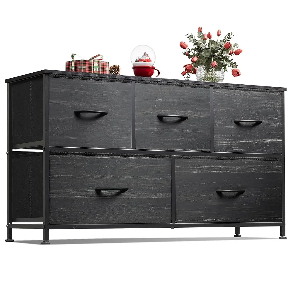 

Dresser For Bedroom With 5 Drawers, Wide Chest Of Drawers, Fabric Dresser, Storage Organizer Unit With Fabric Bins For Closet,