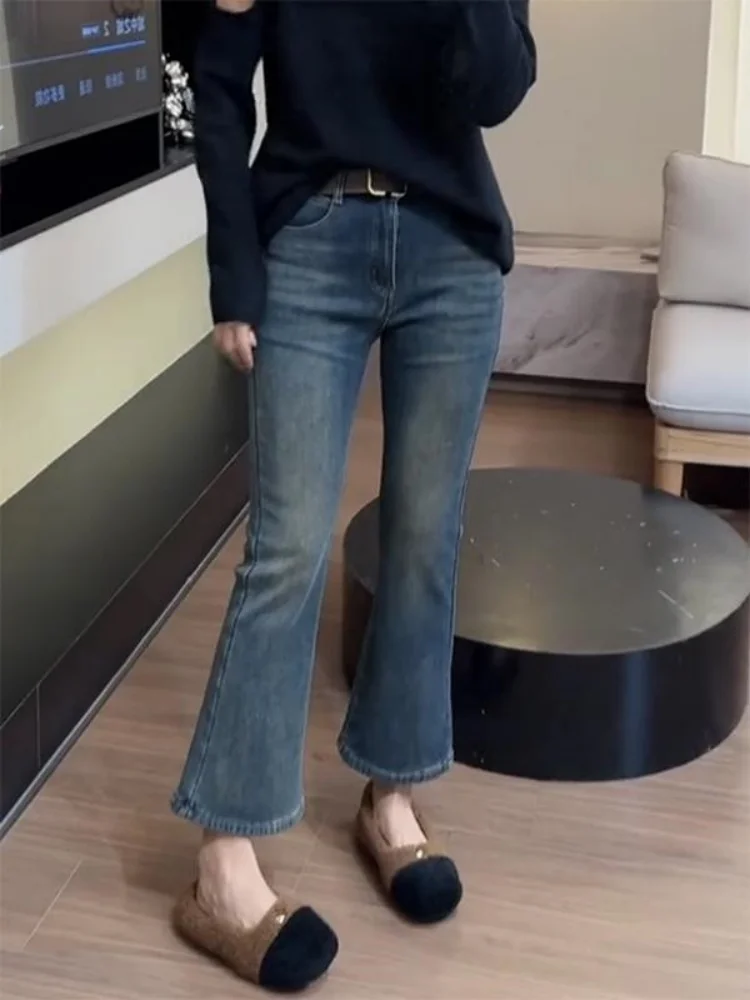 

High Waist Flared Jeans Women's Stretchy Nine-Tenths Denim Pants plus Size Spring Fashionable Casual Wear Resistant