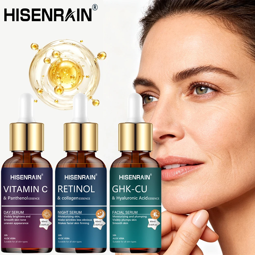 HISENRAIN 60ml 3PCS Day & Night Serum Set Deep Hydration Brightens Skin Tone Lifts Tightens Fights Oxidation