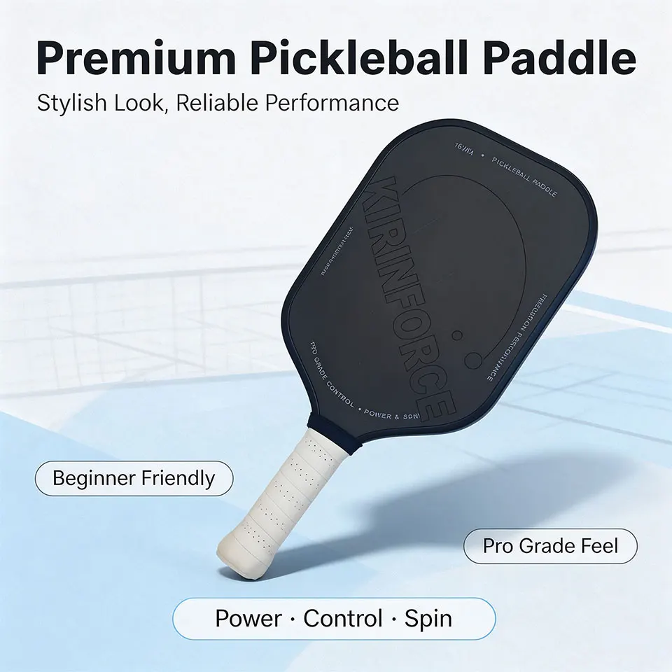 KIRINFORCE Carbon Fiber Pickleball Paddle 16mm PP Honeycomb Core, High Spin Control, Efficient Power Transfer & Shock Absorption