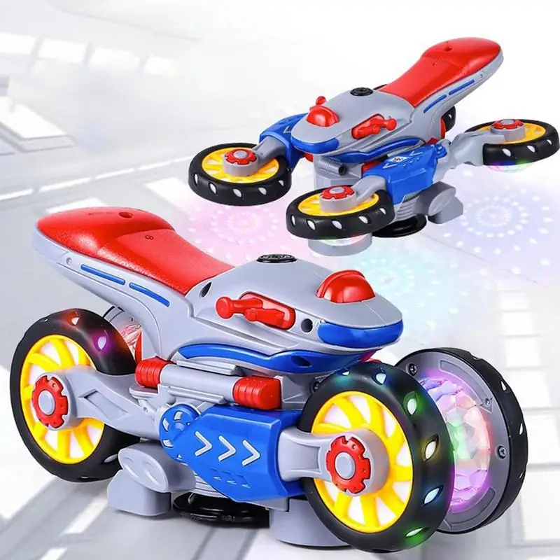 

360 Degree Rotation Motorcycle Stunt Games Motorcycle Toys with Music LED Light Transforming Toy Birthday gift for children