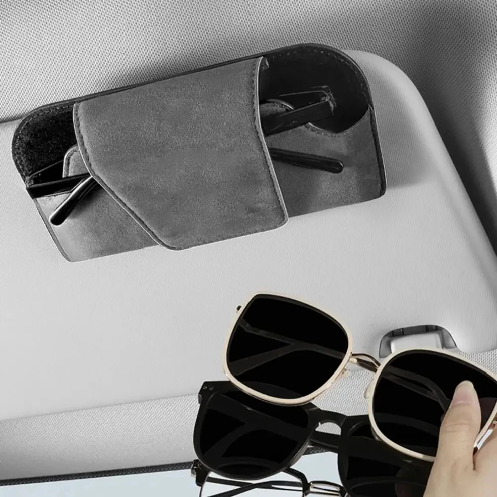 

Sun Visor Glasses Holder Multi-functional Wear-Resistant Car Storage Box Cowhide Auto Sunglasses Holder Car Storage Tools
