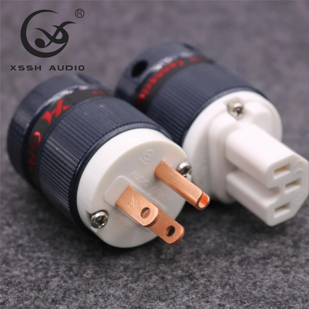 1 Pair XSSH Audio DIY Amplifier HIFI Pure Red Copper US Version 3Pin Waterproof Female Male 15A Power Connector Electric Plug