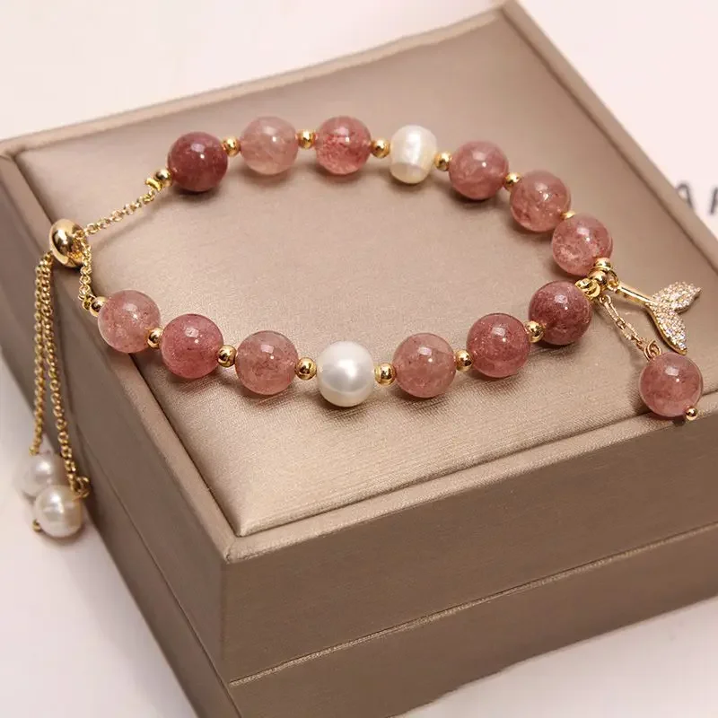 

Natural Crystal Stone Pearl Bracelet Lucky Strawberry Quartz Fishtail Bracelet Lucky Beads Girlfriends' Gift Girlfriend Gift