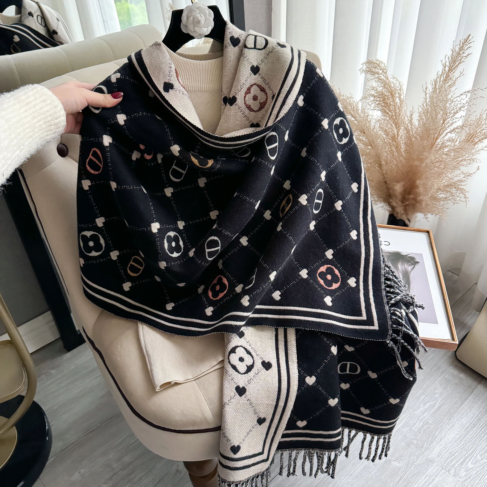 New Winter Shawl Scarves Wrap 2024 Design Cashmere Scarf Women Warm Fashion Pashmina Femal Poncho Neckerchief Echarpe Bandana