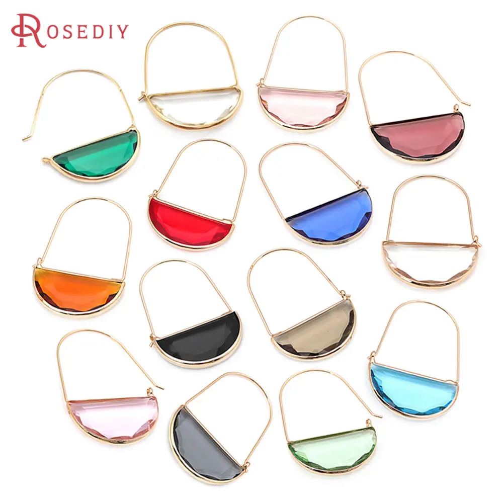 

18K Gold Color Brass Glass with Semicircle Glass Big Earring Hooks Women's Earrings High Quality Jewelry Diy Accessories