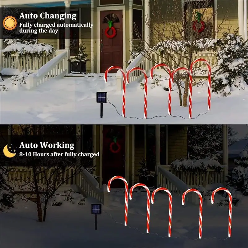 ABMS-Garden Pathway Lights,Outdoor Christmas Decorations Solar Waterproof Candy Cane Christmas Lights