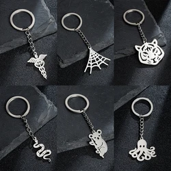 Fashion Car Spider Web Keychain Hallowmas Gift Stainless Steel Octopus Koala Tiger Snake Key Chains Animal Pendant Keyrings Men