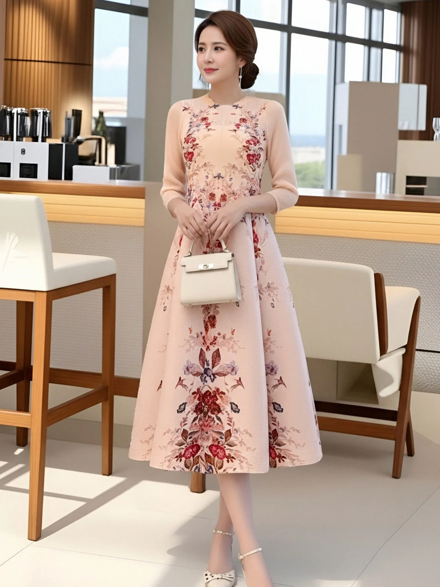 

Плиссированное платье в стиле Мияке, новинка лета 2026, с ретро-принтом, универсальное, свободного кроя, больших размеров, женская юбка-бутон для весны, модное.