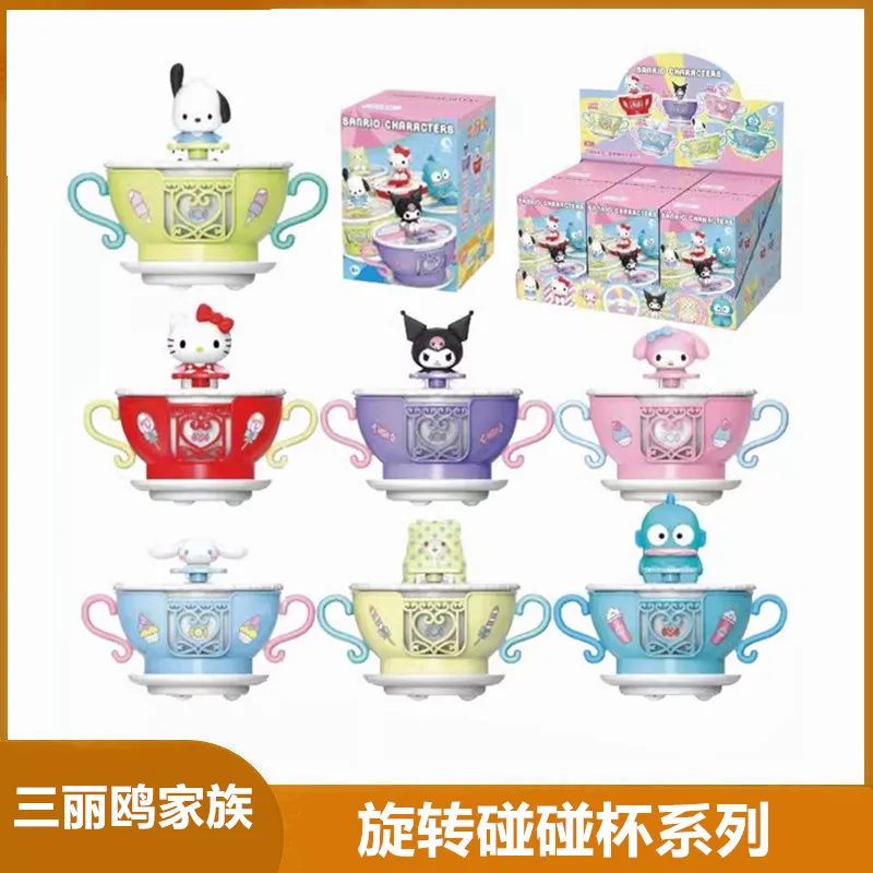 

100% подлинная семейная вращающаяся сенсорная чашка Sanrio, слепая коробка Kuromi Hello Kitty, собранная передвижная игрушка для детей