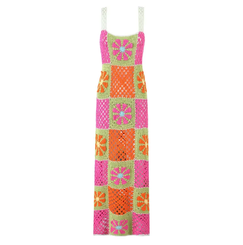 

Women Handmade Corchet Knitted Slip Beachwear Cotton Maxi Dress