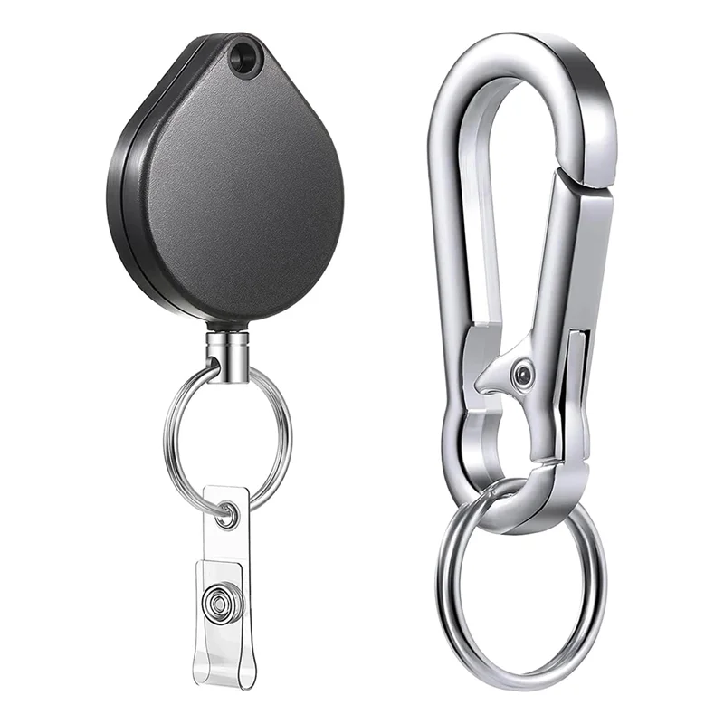 VVNB-Llavero retráctil, soporte para insignia, carrete de insignia resistente, carcasa fuerte, mosquetón de cuerda de alambre de acero en espiral de Metal