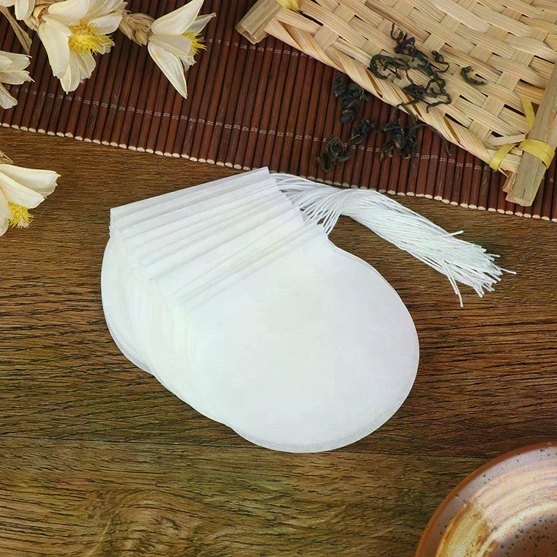 100Pcs White Round Tea Bags Empty Filter Paper Teabags with String for Herb Tea