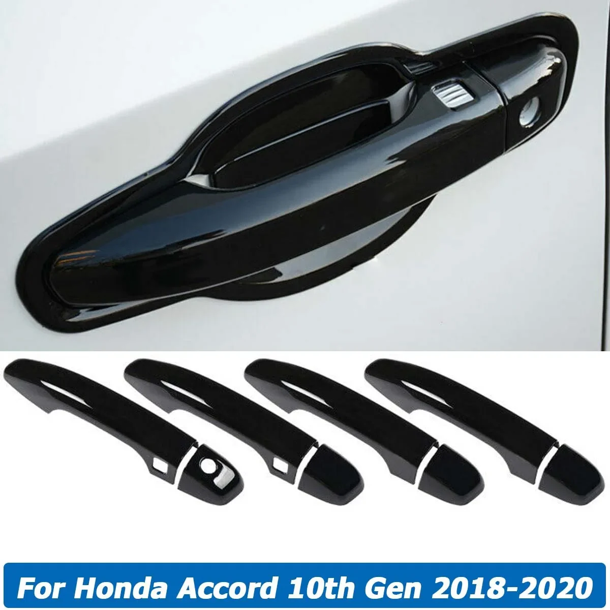 Auto Exterior Door Handle Cover Trim Sticker Protection w/ Smart Keyhole For Honda Accord 10th Gen 2018-2020 Car Accessories