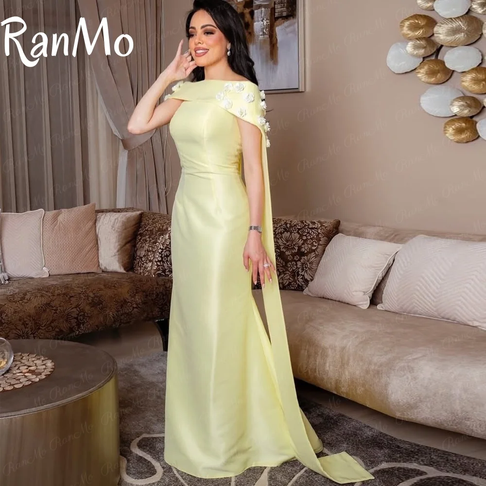

Ranmo 2025 Long Sheath Wedding Party Prom Dresses Bespoke Flowers Yellow Strapless Evening Gowns Shawls Saudi Arabia Customized