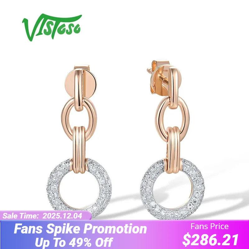 

Женские серьги-гвоздики с бриллиантами VISTOSO, розовое золото 14 к 585 пробы, со сверкающими круглыми звеньями и цепочкой, модные ювелирные украшения из драгоценных камней