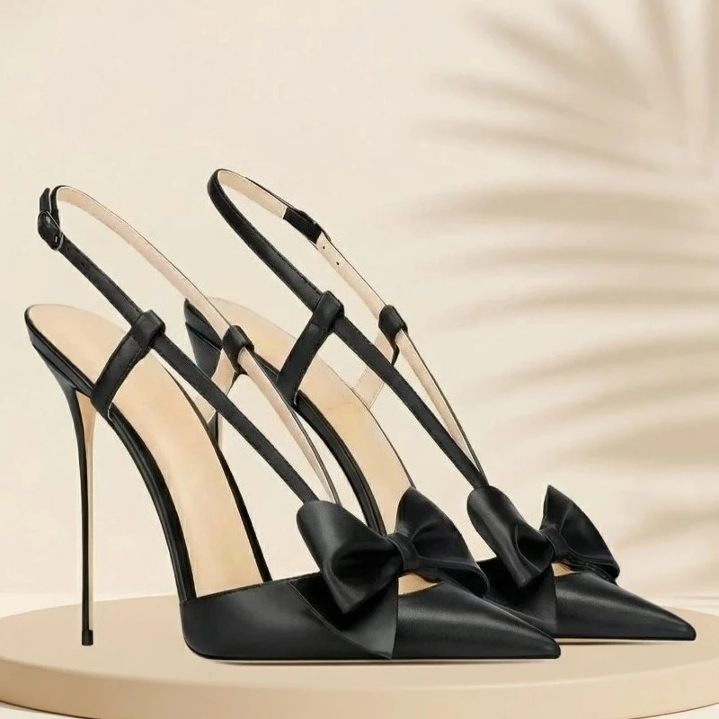 

New Pointed Stiletto High Heels Women's Bow Princess Style Celebrity Temperament Color Matching Empty Sandals
