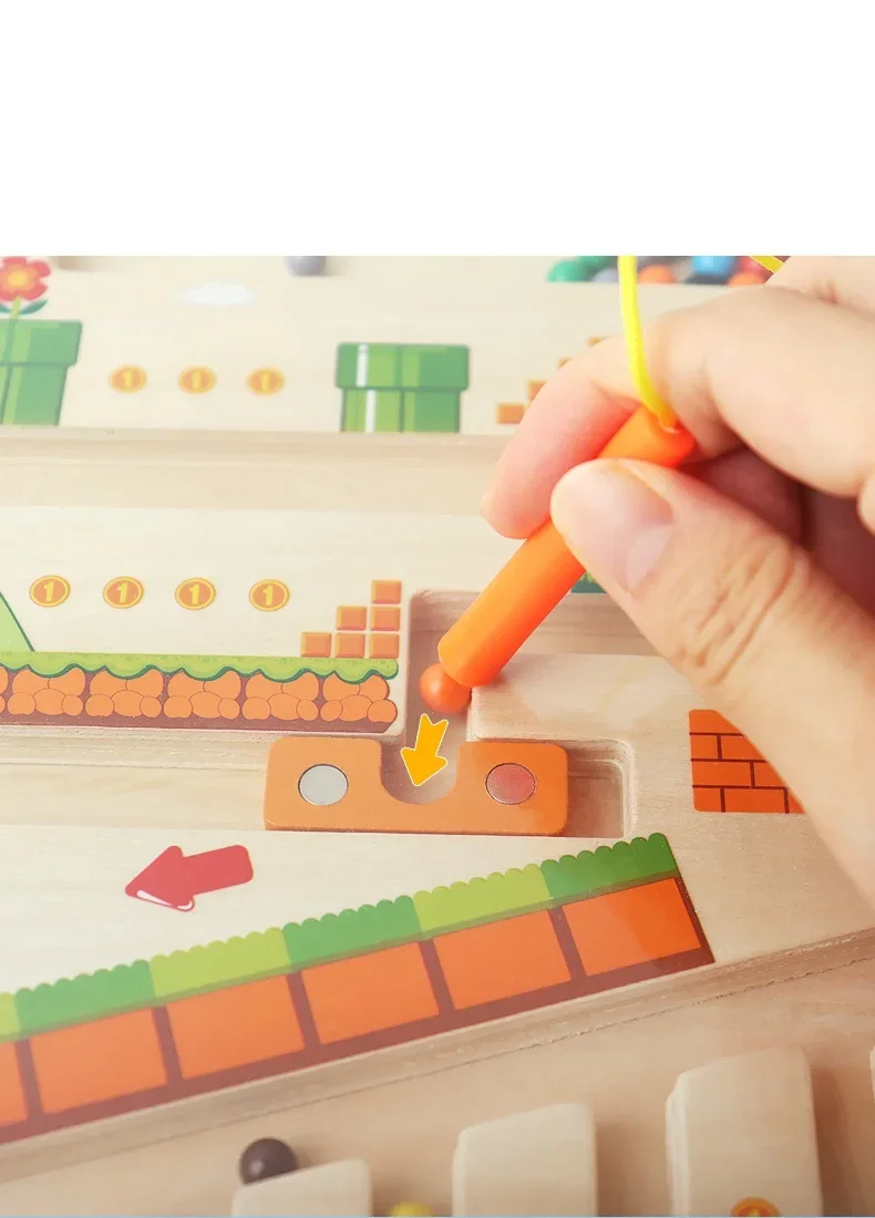 Kinder Holz Pilz Haus Magnetstift Labyrinth Spielzeug |   Passende Nummernfarbe, Perlen |   Focus Lernspielzeug