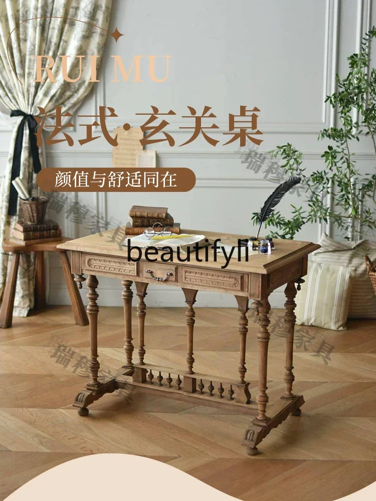 

A139 French solid wood entrance table foyer corridor entrance table American retro living room partition cabinet household