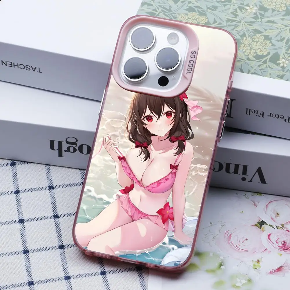 Konosuba Yunyun حافظة هاتف محمول آيفون 17 16 15 14 13 12 11 X XR XS 8 7 Air Pro Max Plus غطاء ملون وردي شفاف