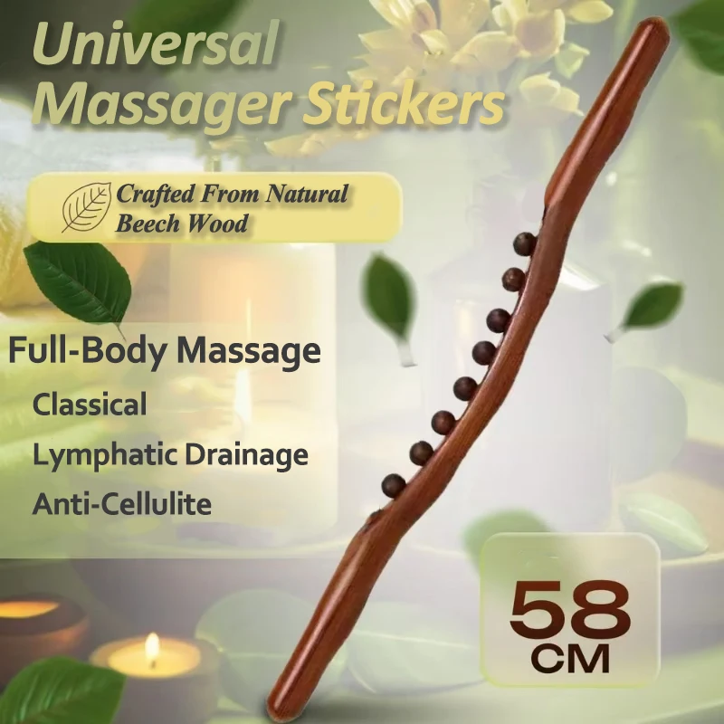 

8 Beads Universal Back Massage Tendons Beech Wood Scraping Stick Point Treatment Guasha Relax Therapy Tool Abdominal Massager