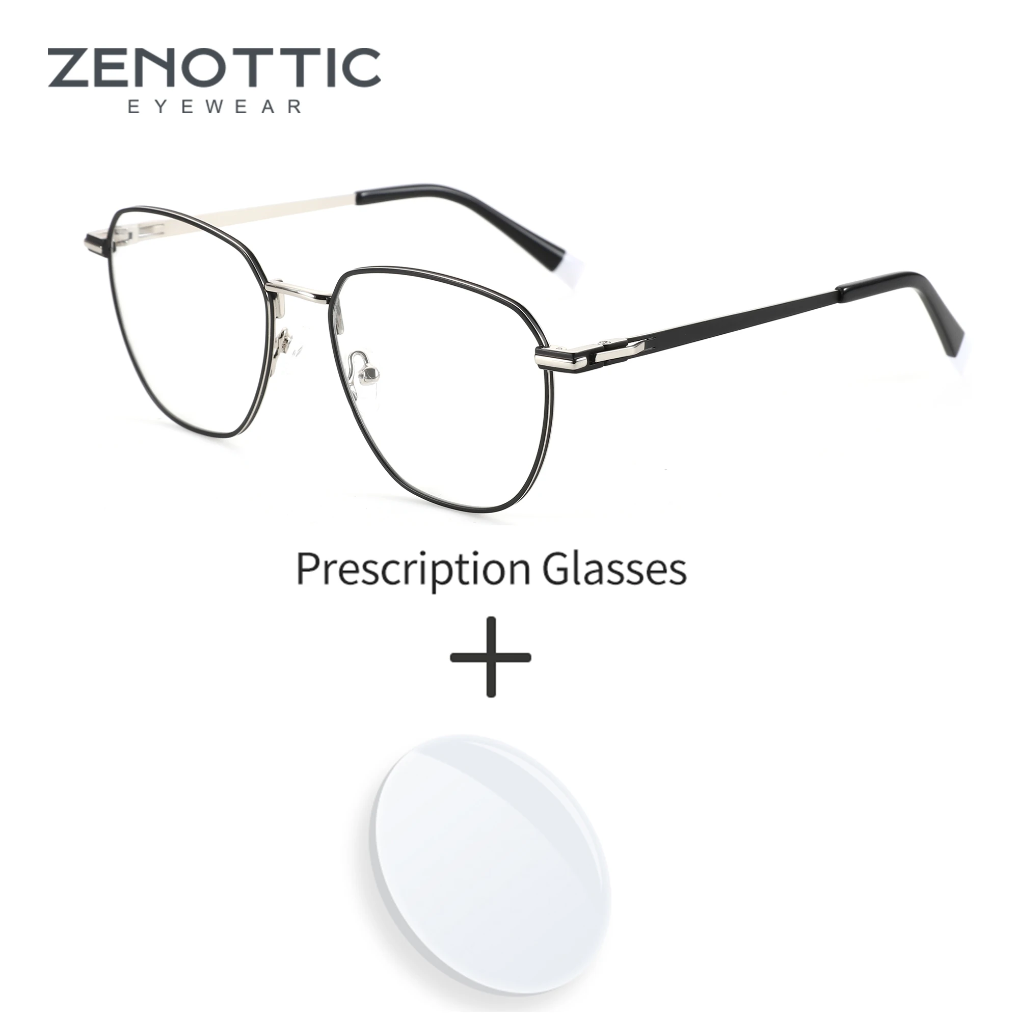 

ZENOTTIC Fashion Metal Prescription Eyeglasses Men Women Full-Rim Optical Glasses Myopia Hyperopia Progressive Anti-Blue Light