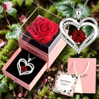 Romantic Heart Pendant Necklace with Rose Gift Box & Card- Luxurious Year-Round Wear, Valentines Day & Mother’s Day Present